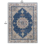 Benzara 7 X 5 Feet Polyester Rug with Intricate Medallion Pattern, Blue and Beige BM214139 Blue and Beige Fabric BM214139