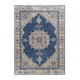 7 X 5 Feet Polyester Rug with Intricate Medallion Pattern, Blue and Beige