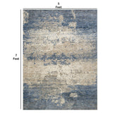 Benzara 7 X 5 Feet Power Loomed Polyester Rug with Abstract Pattern, Blue and Beige BM214140 Beige and Blue Fabric BM214140