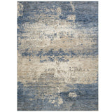 7 X 5 Feet Power Loomed Polyester Rug with Abstract Pattern, Blue and Beige
