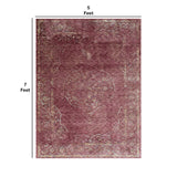 Benzara 7 X 5 Feet  Polyester Rug with Distressed Medallion Pattern, Red BM214143 Red Fabric BM214143