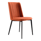 Benzara Fabric Dining Chair with Vertically Stitched Backrest, Set of 2, Orange BM214480 Orange Metal and Fabric BM214480