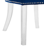 Benzara Fabric Upholstered Button Tufted Dining Chair with Acrylic Legs, Blue BM214486 Blue Solid wood, Fabric and Acrylic BM214486