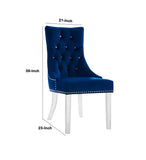 Benzara Fabric Upholstered Button Tufted Dining Chair with Acrylic Legs, Blue BM214486 Blue Solid wood, Fabric and Acrylic BM214486