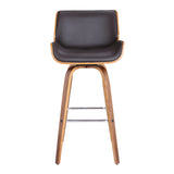 Benzara Bar Height Wooden Swivel Barstool with Leatherette Seat, Black and Brown BM214498 Brown and Black Solid Wood and Leatherette BM214498