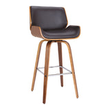 Bar Height Wooden Swivel Barstool with Leatherette Seat, Black and Brown