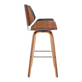 Benzara Counter Height Wooden Swivel Barstool with Leatherette Seat,Black and Brown BM214500 Brown and Black Solid Wood and Leatherette BM214500
