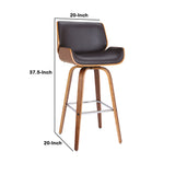 Benzara Counter Height Wooden Swivel Barstool with Leatherette Seat,Black and Brown BM214500 Brown and Black Solid Wood and Leatherette BM214500