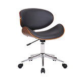Benzara Wooden and Metal Office Chair with Curved Leatherette Seat,Black and Silver BM214502 Black and Silver Solid Wood, Metal and Leatherette BM214502