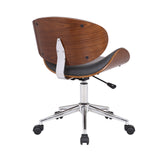 Benzara Wooden and Metal Office Chair with Curved Leatherette Seat,Black and Silver BM214502 Black and Silver Solid Wood, Metal and Leatherette BM214502