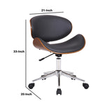 Benzara Wooden and Metal Office Chair with Curved Leatherette Seat,Black and Silver BM214502 Black and Silver Solid Wood, Metal and Leatherette BM214502