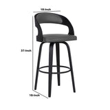 Benzara Counter Height Wooden Bar Stool with Cutout Padded Backrest, Black and Gray BM214509 Black and Gray Solid Wood and Leatherette BM214509