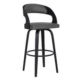 Counter Height Wooden Bar Stool with Cutout Padded Backrest, Black and Gray