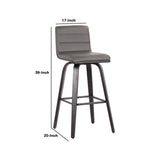 Benzara Leatherette Bar Height Bar Stool with Horizontal Stitching, Gray BM214636 Gray Solid Wood and Leatherette BM214636