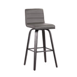 Leatherette Bar Height Bar Stool with Horizontal Stitching, Gray