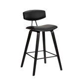 Counter Height Wooden Bar Stool with Curved Leatherette Seat, Black