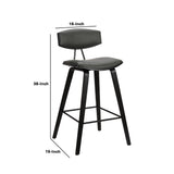 Benzara Counter Height Wooden Bar Stool with Curved Leatherette Seat,Black and Gray BM214638 Black and Gray Solid Wood and Leatherette BM214638
