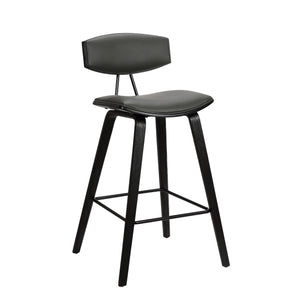 Benzara Counter Height Wooden Bar Stool with Curved Leatherette Seat,Black and Gray BM214638 Black and Gray Solid Wood and Leatherette BM214638
