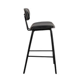Benzara Bar Height Wooden Bar Stool with Curved Leatherette Seat, Black BM214639 Black Solid Wood and Leatherette BM214639