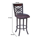 Benzara 26 Inch Metal Bar Stool with Leatherette Seat and Swivel Mechanism, Brown BM214641 Brown Metal and Leatherette BM214641