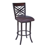 26 Inch Metal Bar Stool with Leatherette Seat and Swivel Mechanism, Brown
