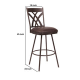 Benzara Counter Height Metal Swivel Bar Stool with Leatherette Seat, Brown BM214645 Brown Metal and Leatherette BM214645