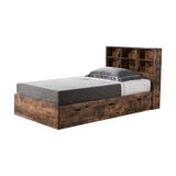 Benzara Wooden Frame 3 Drawers Twin Size Chest Bed, Distressed Brown BM214682 Brown MDF and Composite Wood BM214682