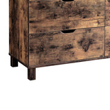 Benzara Wooden Frame Dresser with 6 Drawers and Straight Legs, Distressed Brown BM214688 Brown MDF and Composite Board BM214688