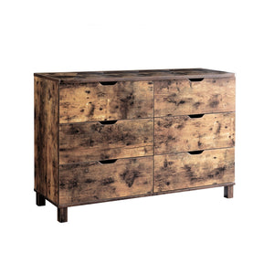 Benzara Wooden Frame Dresser with 6 Drawers and Straight Legs, Distressed Brown BM214688 Brown MDF and Composite Board BM214688