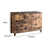 Benzara Wooden Frame Dresser with 6 Drawers and Straight Legs, Distressed Brown BM214688 Brown MDF and Composite Board BM214688