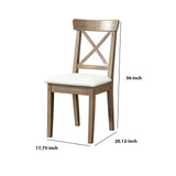 Benzara Wooden Dining Chair with Leatherette Seat, Set of 2, Brown and White BM214744 Brown and White Solid Wood, MDF and Faux Leather BM214744