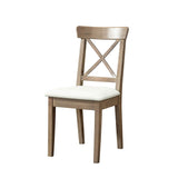 Benzara Wooden Dining Chair with Leatherette Seat, Set of 2, Brown and White BM214744 Brown and White Solid Wood, MDF and Faux Leather BM214744