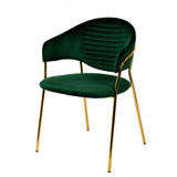 Fabric Upholstered Dining Chair with Metal Legs, Set of 2, Green and Gold