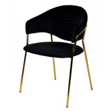 Benzara Fabric Upholstered Dining Chair with Metal Legs, Set of 2, Black and Gold BM214753 Black Metal and Fabric BM214753