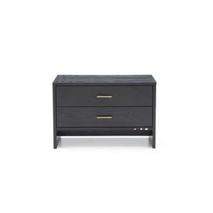 Benzara 2 Drawer Wooden Nightstand with Brass Handles and Accents, Gray BM214755 Gray Solid Wood, Veneer and Metal BM214755