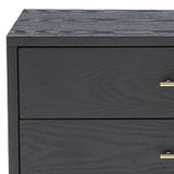 Benzara 2 Drawer Wooden Nightstand with Brass Handles and Accents, Gray BM214755 Gray Solid Wood, Veneer and Metal BM214755