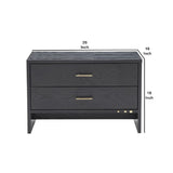 Benzara 2 Drawer Wooden Nightstand with Brass Handles and Accents, Gray BM214755 Gray Solid Wood, Veneer and Metal BM214755