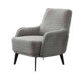 Fabric Upholstered Wooden Lounge Chair with Herringbone Pattern, Gray