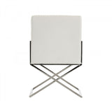 Benzara Leatherette Dining Chair with Stainless Steel Arms, White and Silver BM214760 White and Silver Metal and Faux Leather BM214760