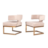 Fabric Upholstered Dining Chair with Brass Cantilever Base, Beige and Gold