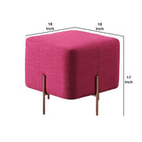 Benzara Fabric Upholstered Square Ottoman with Stainless Steel Legs, Pink and Gold BM214766 Pink and Gold Solid Wood, Metal and Fabric BM214766