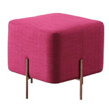 Benzara Fabric Upholstered Square Ottoman with Stainless Steel Legs, Pink and Gold BM214766 Pink and Gold Solid Wood, Metal and Fabric BM214766