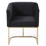 Benzara Fabric Upholstered Dining Chair with Round Cantilever Base, Black and Gold BM214771 Black and Gold Solid Wood, Metal and Fabric BM214771