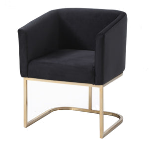 Benzara Fabric Upholstered Dining Chair with Round Cantilever Base, Black and Gold BM214771 Black and Gold Solid Wood, Metal and Fabric BM214771