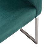 Benzara Fabric Upholstered Dining Chair with Round Cantilever Base,Green and Silver BM214772 Green and Silver Solid Wood, Metal and Fabric BM214772