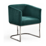 Fabric Upholstered Dining Chair with Round Cantilever Base,Green and Silver