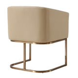 Benzara Fabric Upholstered Dining Chair with Round Cantilever Base, Beige and Gold BM214773 Beige and Gold Solid Wood, Metal and Fabric BM214773