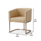 Benzara Fabric Upholstered Dining Chair with Round Cantilever Base, Beige and Gold BM214773 Beige and Gold Solid Wood, Metal and Fabric BM214773
