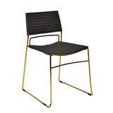 Benzara Ribbed Back Dining Chair and Metal Sled Base, Set of 2, Gray and Gold BM214774 Gray and Gold Metal and Fabric BM214774