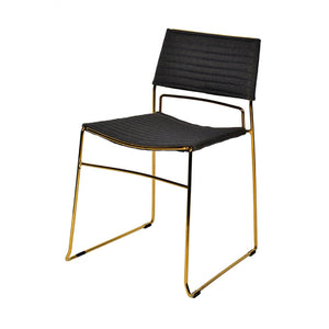 Benzara Ribbed Back Dining Chair and Metal Sled Base, Set of 2, Gray and Gold BM214774 Gray and Gold Metal and Fabric BM214774